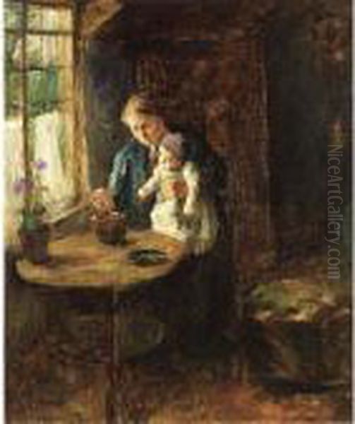 On Mother's Lap Oil Painting by Jacob Simon Hendrik Kever