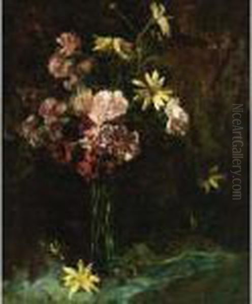 A Flower Still Life With Daisies Oil Painting by Jacob Simon Hendrik Kever