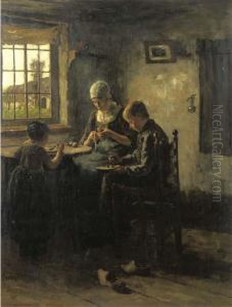 Binnenhuisje: Suppertime, Laren Oil Painting by Jacob Simon Hendrik Kever