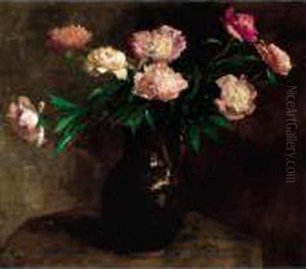 Still Life With Peonies Oil Painting by Jacob Simon Hendrik Kever