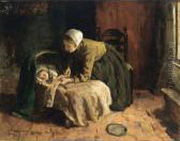 Motherly Love Oil Painting by Jacob Simon Hendrik Kever