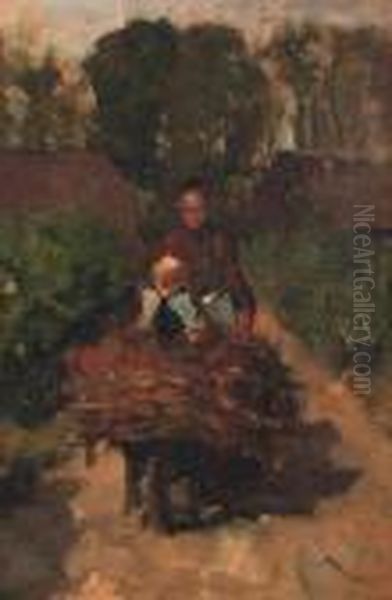 A Ride On Father's Wheel-barrow Oil Painting by Jacob Simon Hendrik Kever