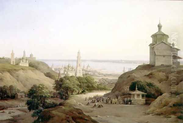 View of Yuryevets, on the Volga, 1851 Oil Painting by Nikanor Grigorevich Chernetsov