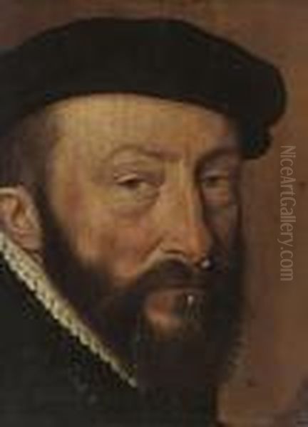 Head Of A Man In A Black Cap Oil Painting by Willem Key