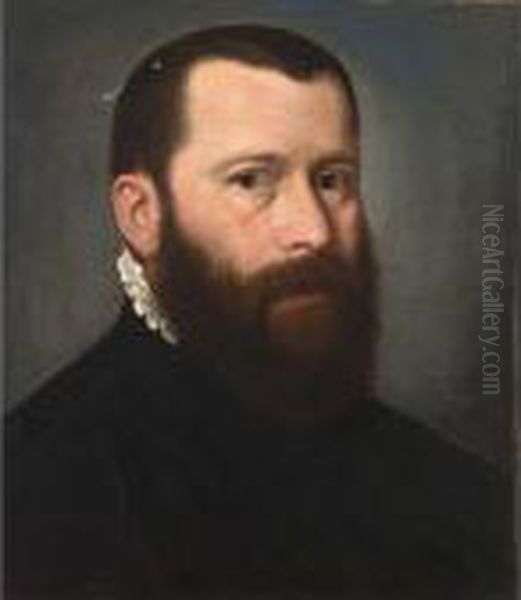 A Portrait Of A Distinguished 
Gentleman, Bust Length, Wearing A Black Coat With A White Collar Oil Painting by Willem Key