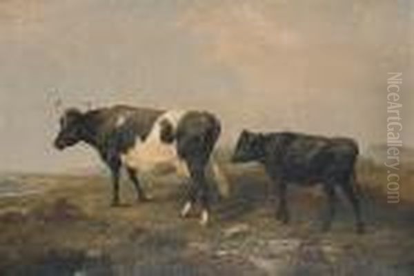 Cow And Calf Oil Painting by Friedrich Wilhelm Keyl