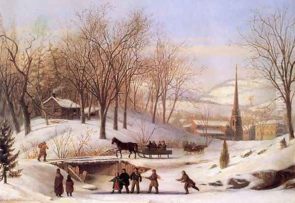 Snow Scene at Utica Oil Painting by John Carlin