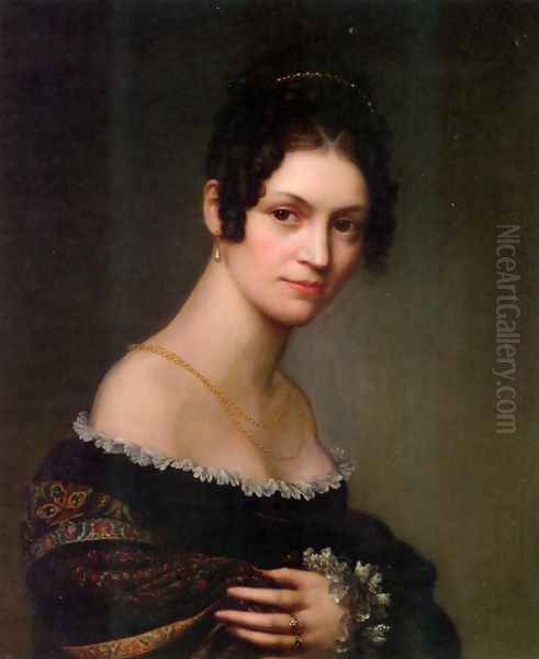 Portrait of a Lady Wearing a Flowered Shawl Oil Painting by Salomon Guillaume Counis