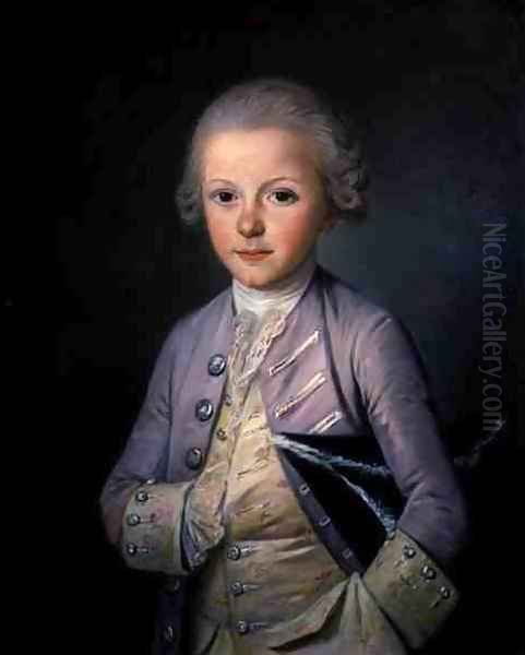 A Portrait of a Young Boy holding a hat beneath his arm Oil Painting by Jean Francois Colson