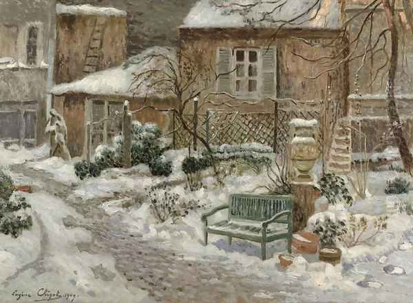 The Garden under Snow Oil Painting by Eugene Chigot