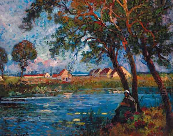 Au bord de l'eau Oil Painting by Eugene Chigot