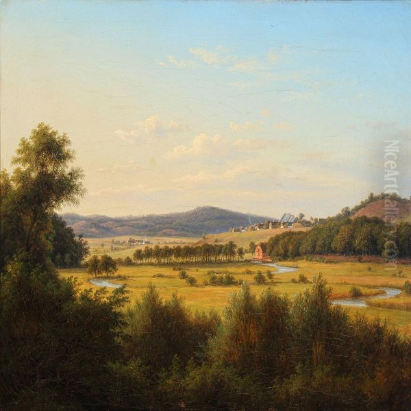 Landscape By A Village Oil Painting by F. C. Kiaerschou