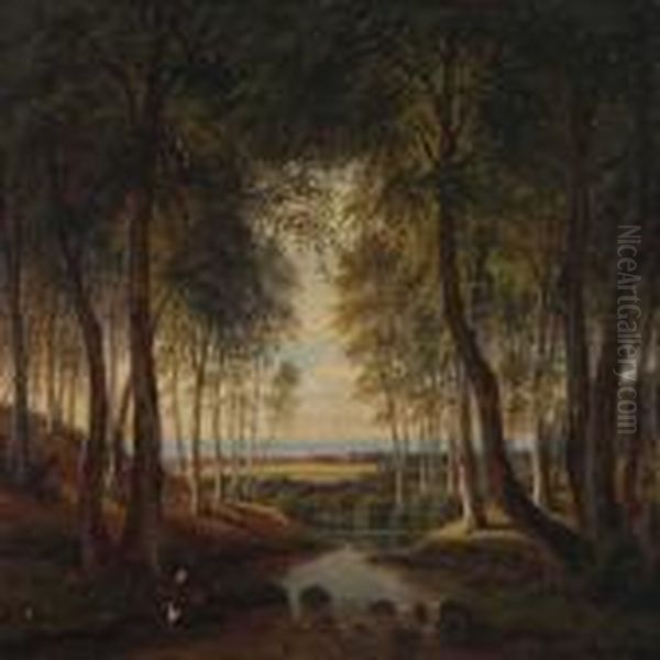 Forest Scenery Oil Painting by F. C. Kiaerschou