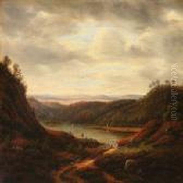 Hilly Landscape With A River Oil Painting by F. C. Kiaerschou