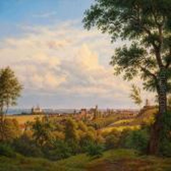 View Of Helsingor And The Sound Oil Painting by F. C. Kiaerschou