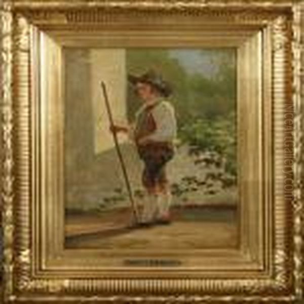 Withwalking Stick Oil Painting by F. C. Kiaerschou