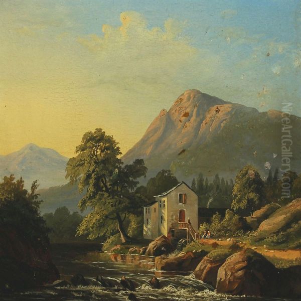 Mountain Landscape Oil Painting by F. C. Kiaerskou