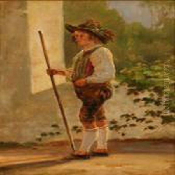 An Italian Shepherd Boy Oil Painting by F. C. Kiaerskou