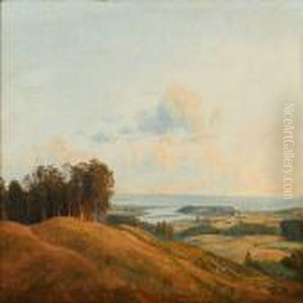 View Over A Hilly Summer Landscape Oil Painting by F. C. Kiaerskou