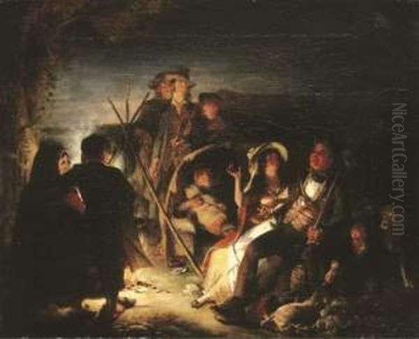 By The Camp Fire Oil Painting by William Kidd