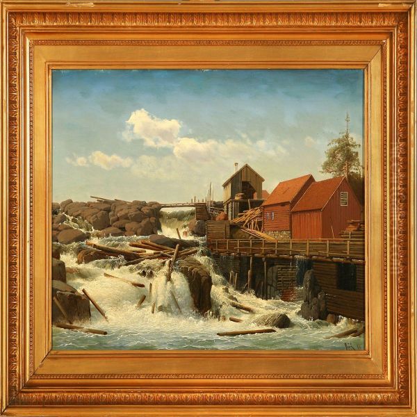 At A Sawmill In Norway Oil Painting by Anton Edvard Kieldrup