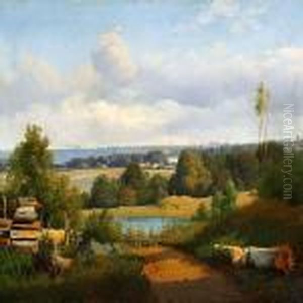 View Of Copenhagen Seenfrom Ermelunden North Of Copenhagen Oil Painting by Anton Edvard Kieldrup