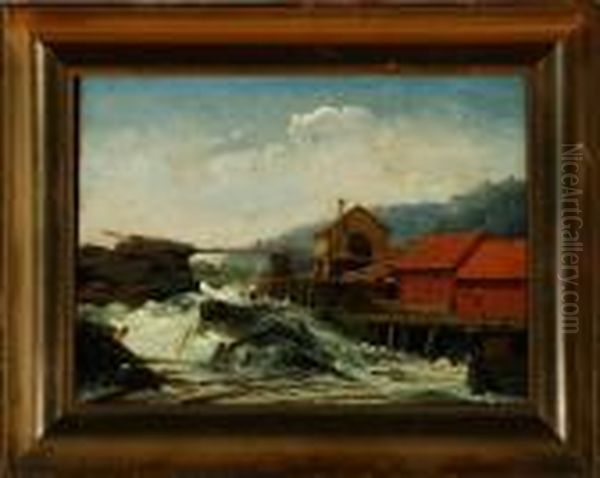 A River Scenery, Presumeably In Norway Oil Painting by Anton Edvard Kieldrup