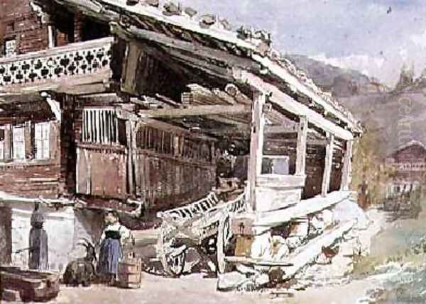 Chalet and Farm in the Bernese Oberland Oil Painting by William Collingwood