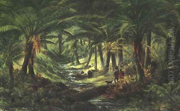 Fern Gully with Aboriginal Family Oil Painting by Thomas Clark