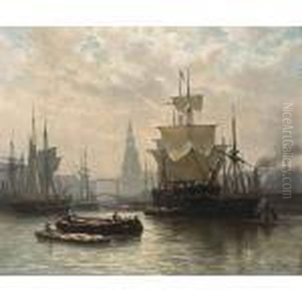 A View Of The Oosterdok, Amsterdam Oil Painting by George Laurens Kiers