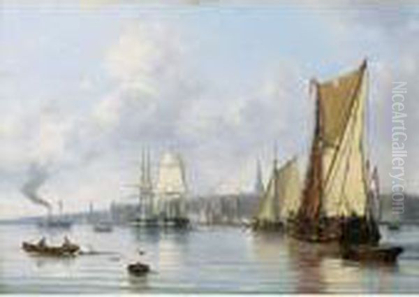 Shipping On The Ij Near Amsterdam Oil Painting by George Laurens Kiers