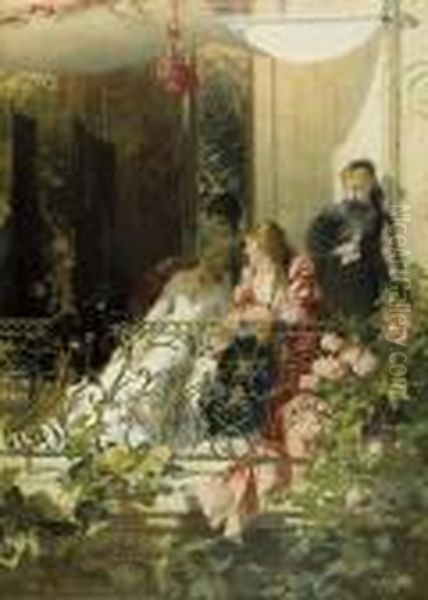 Ladies On A Balcony Oil Painting by Conrad Kiesel