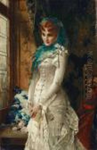 Bildnis Einer Jungen Dame In Kostbarer Robe Oil Painting by Conrad Kiesel