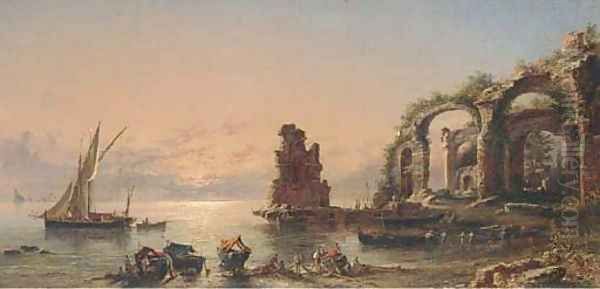 Fisherfolk at the ruins Oil Painting by John Linton Chapman