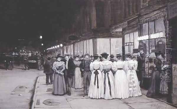 Saturday Night in August - Eighth Avenue Oil Painting by William Anderson Coffin