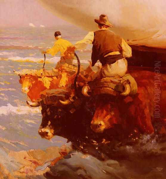 Return From Fishing Oil Painting by Enrique Martinez Cubells y Ruiz