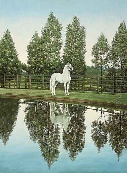 The white stallion Oil Painting by Enrique Martinez Cubells y Ruiz