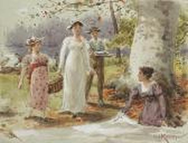 A Woodland Picnic Oil Painting by George Goodwin Kilburne