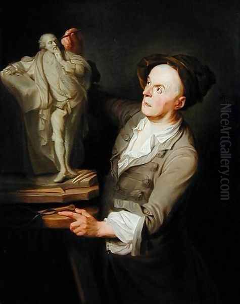 Louis-Francois Roubiliac (1695-1762) Modelling his Monument to Shakespeare Oil Painting by Adrien Carpentiers