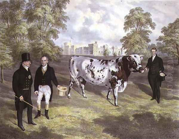 Sir Charles Morgan presenting King William IV with a Shorthorn Bull at Tredegar Castle, Monmouth, 1836 Oil Painting by J.H. Carter