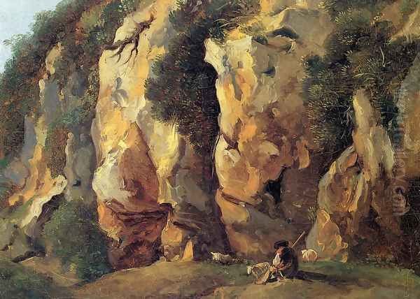 Rocky Cliff with Shepherd and Sheep Oil Painting by Jean Antoine Constantin