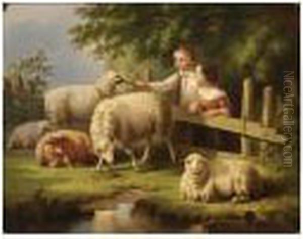 Tending The Sheep Oil Painting by Cornelis Kimmel