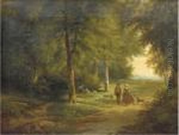 Chatting On A Forest Path Oil Painting by Cornelis Kimmel