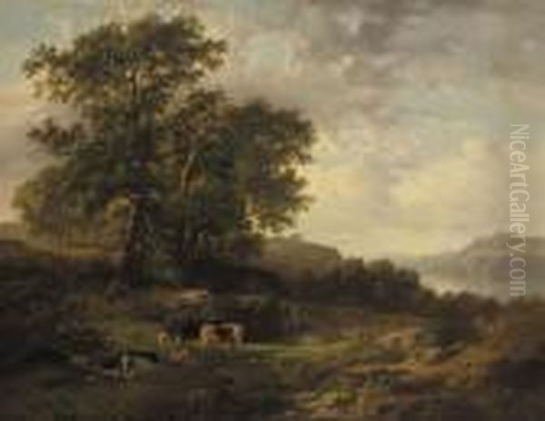 A Rhenish River Landscape With A Herdsman And Cattle Oil Painting by Cornelis Kimmel