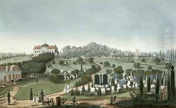 View of Pere Lachaise Cemetery from the Entrance, 1815 Oil Painting by Pierre Courvoisier