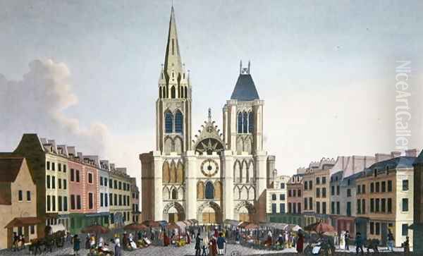 View of the Facade of the Church of Saint-Denis near Paris, c.1820 Oil Painting by Pierre Courvoisier