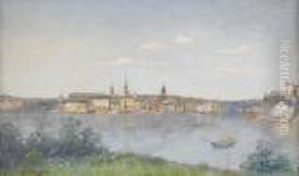 Vy Over Riddarholmen Oil Painting by Johan Kindborg