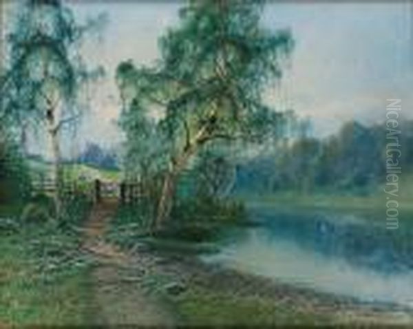 Sommarlandskap Med Stuga Vid Sjo Oil Painting by Johan Kindborg