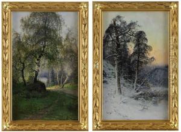 Arstiderna - Vinter Och Sommar Oil Painting by Johan Kindborg