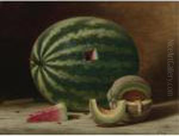 Still Life With Watermelon And Cantaloupe Oil Painting by Albert F. King